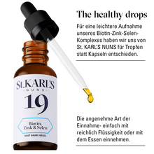 Laden Sie das Bild in den Galerie-Viewer, St. KARL&#39;S NUNS Balance Zink, Biotin und Selen, 50 ml Flasche, Tropfen vegan für gesunde Haut, Haare und Nägel, angereichert mit Vitamin C